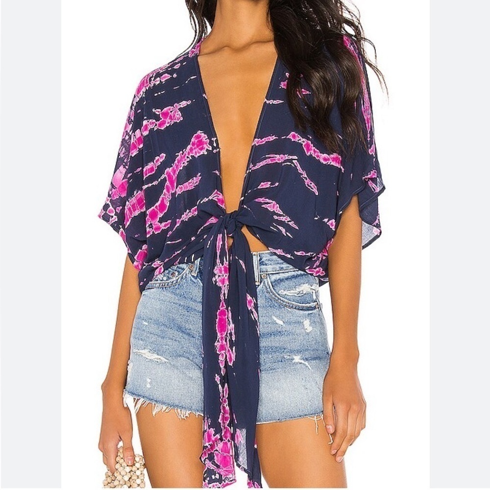 Young, Fabulous & Broke Summerheat Top Wrap in Fuchsia Zebra Wash open front